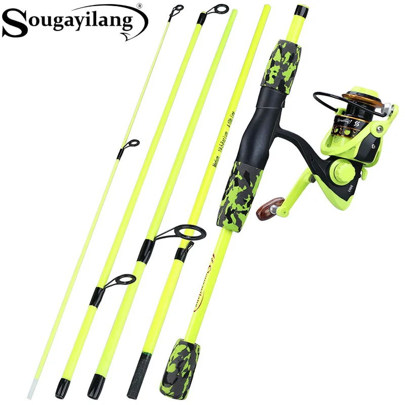 Fishing Rod Spinning - Sougayilang 휴대용 5섹션 빨간색/노란색 낚싯대 콤보